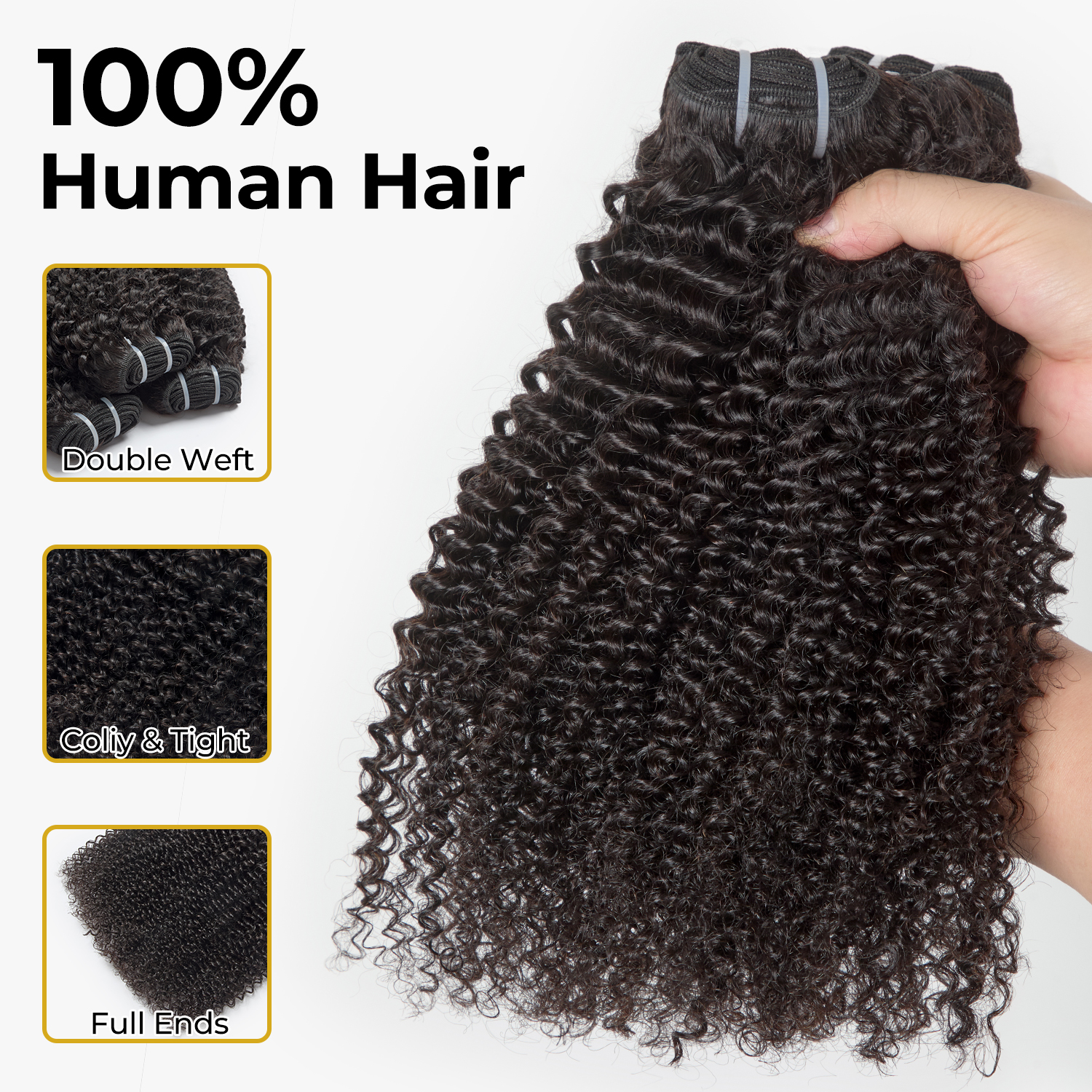 4C-Friendly Kinky Curly Hair Bundles | 12–28 Inch Human Hair | Natural Black #1B | Tight, Springy Curls