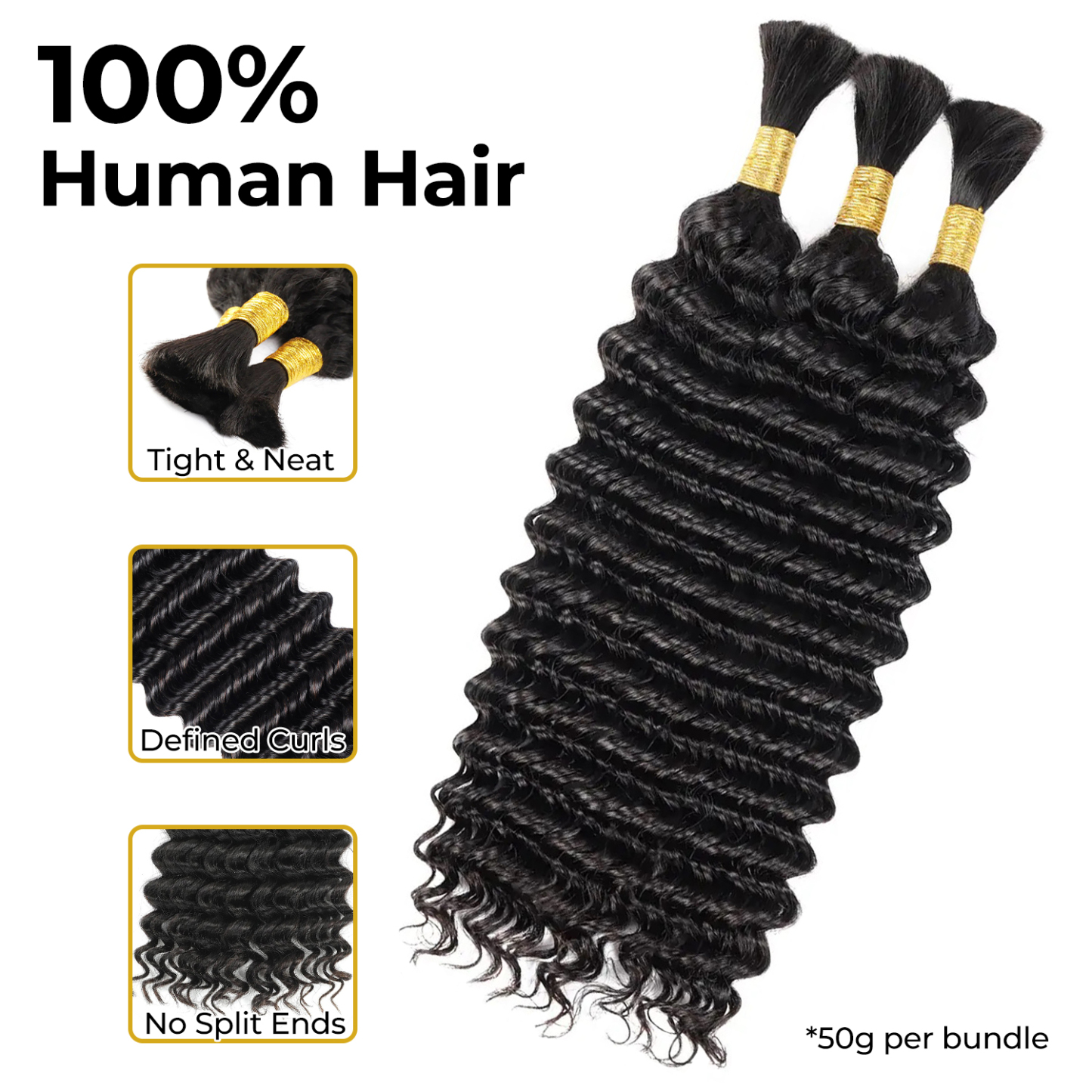 Easy Braiding Deep Wave Bulk Hair |  Salon Quality  Human Braiding Hair | 16"-24" For Trendy In Summer