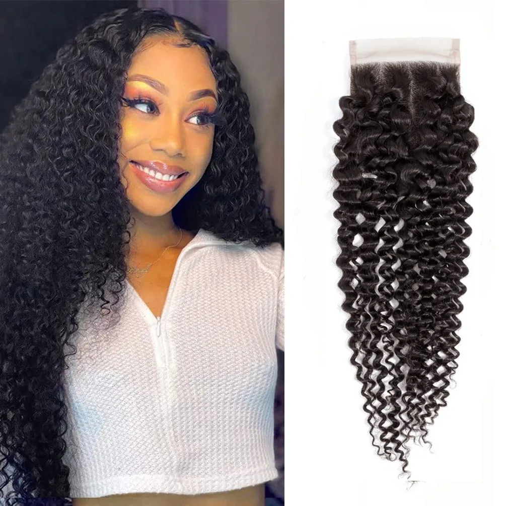 Upgrade Kinky Curly Transparent Lace Closure #1B Natural Black 12-20inch