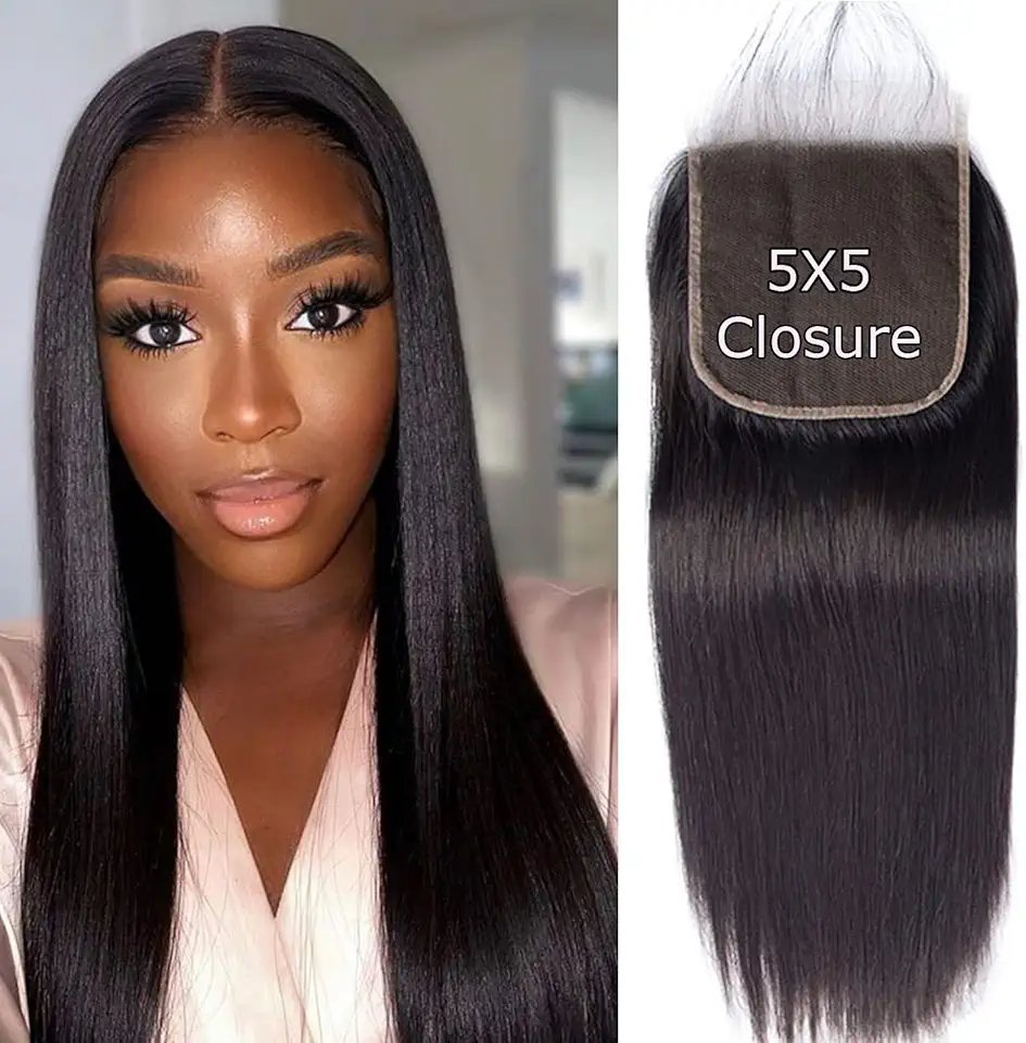 WeQueen 14-18 Inch 5" x 5" HD Straight Free Parted Lace Closure #1B Natural Black