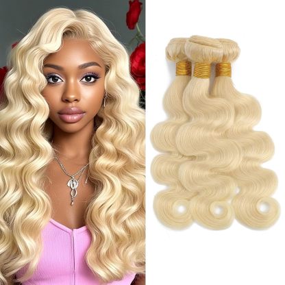 613 Body Wave 3Bundles Human Hair 14-30Inch, 100% Unprocessed 10A Brazilian Human Hair Bundles, Double Weft Body Wave Bundles, 613 Color Wet and Wavy Hair Extensions