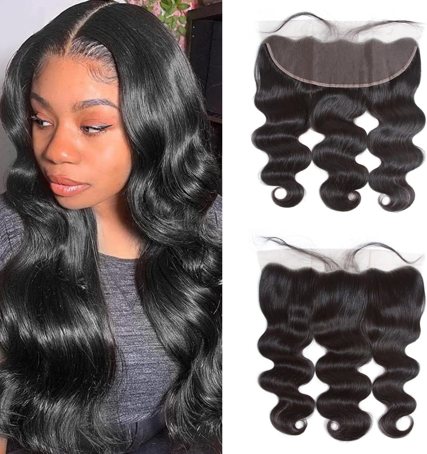 wEq 12-20 Inch 4" x 4" Deep Wavy Free Parted Lace Closure #1B Natural 