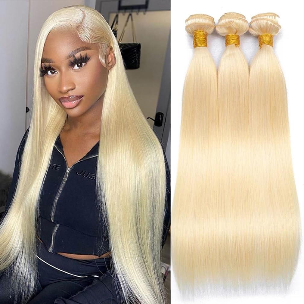 613 Human Hair Bundles Straight Blonde Bundles Human Hair 613 Bundle 12A Brazilian Virgin Blonde Straight Bundle 16-30 Inch Quick Weave Hair Extensions