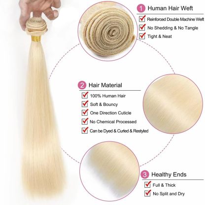 613 Human Hair Bundles Straight Blonde Bundles Human Hair 613 Bundle 12A Brazilian Virgin Blonde Straight Bundle 16-30 Inch Quick Weave Hair Extensions