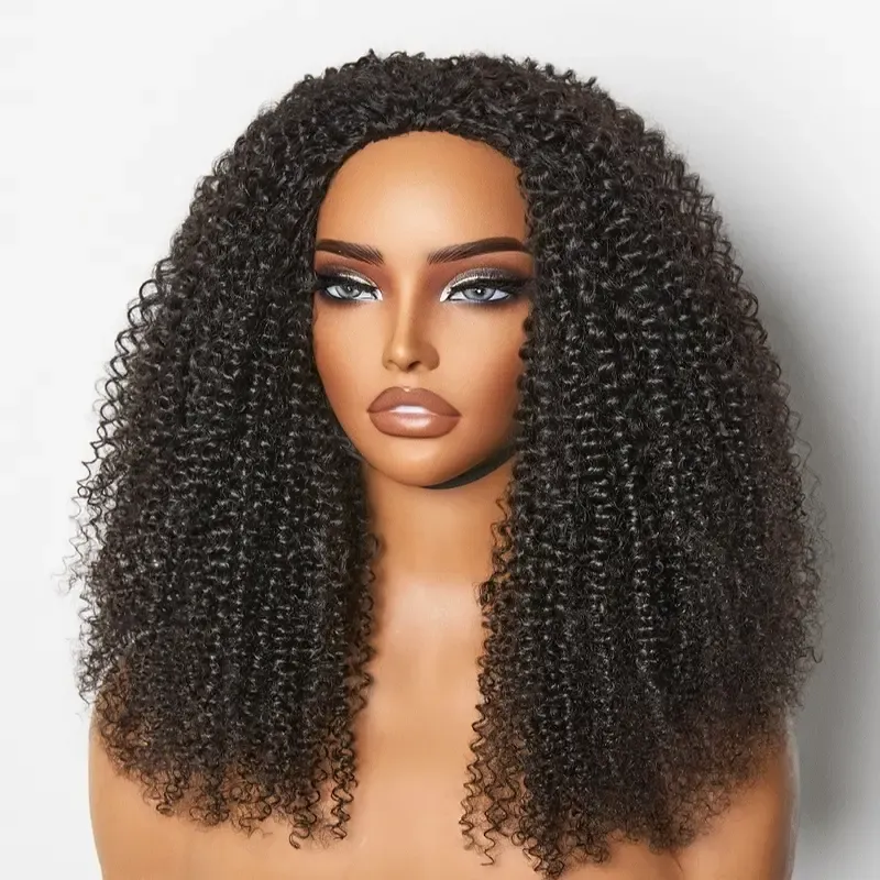 [Wequeen] Kinky Curly Half Wig Glueless Blending Fulani Braids Human Hair Natural Volume Seamless Blend Realistic Hairline Adjustable Fit 18 22 Inch