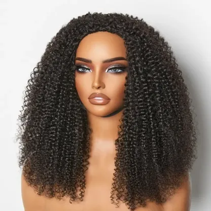 [Wequeen] Kinky Curly Half Wig Glueless Blending Fulani Braids Human Hair Natural Volume Seamless Blend Realistic Hairline Adjustable Fit 18 22 Inch