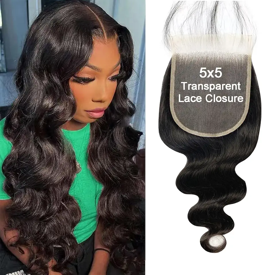 WeQueen 14-18 Inch 5" x 5" HD Body Wave Free Parted Lace Closure #1B Natural Black