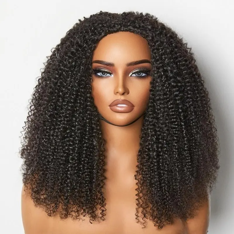 [Wequeen] Kinky Curly Half Wig Glueless Blending Fulani Braids Human Hair Natural Volume Seamless Blend Realistic Hairline Adjustable Fit 18 22 Inch