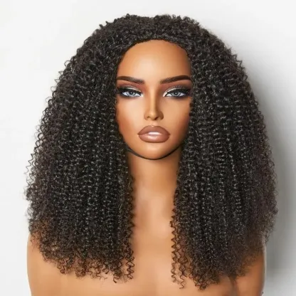 [Wequeen] Kinky Curly Half Wig Glueless Blending Fulani Braids Human Hair Natural Volume Seamless Blend Realistic Hairline Adjustable Fit 18 22 Inch