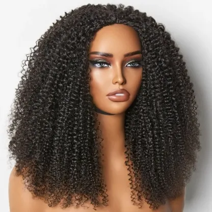 [Wequeen] Kinky Curly Half Wig Glueless Blending Fulani Braids Human Hair Natural Volume Seamless Blend Realistic Hairline Adjustable Fit 18 22 Inch