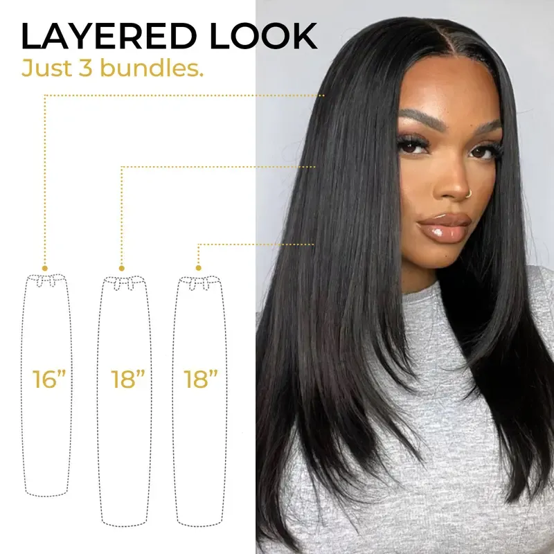 [Wequeen] Layer Cut Look 10A Brazilian Body Wave Straight Hair Bundles 3/4pcs Affordable Human Hair for Sew In, Quick Weave & Closure Behind Hairline