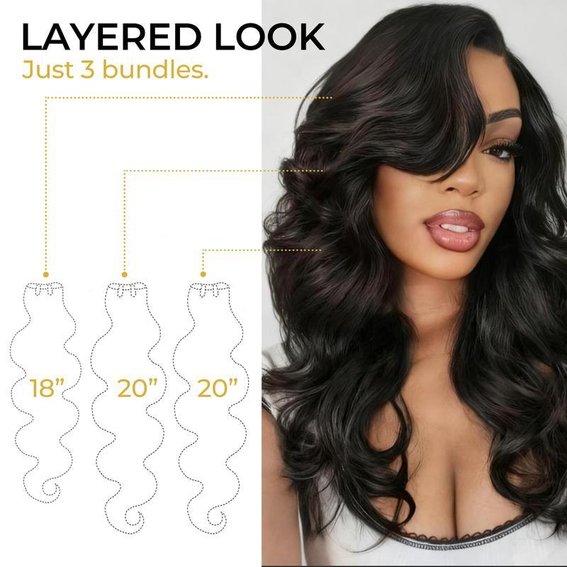 [Wequeen] Layer Cut Look 10A Brazilian Body Wave Straight Hair Bundles 3/4pcs Affordable Human Hair for Sew In, Quick Weave & Closure Behind Hairline
