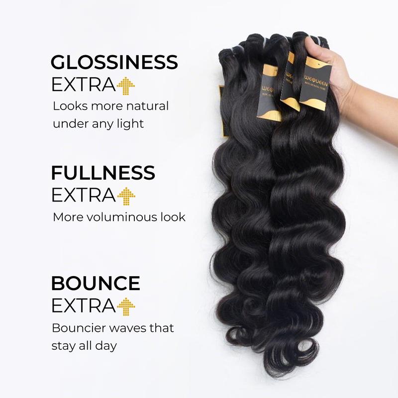 Body Wave Bundles with Free Flexi Rods | 10A Brazilian Virgin Human Hair for Easy Heatless Overnight Curls Sew in/Glue in
