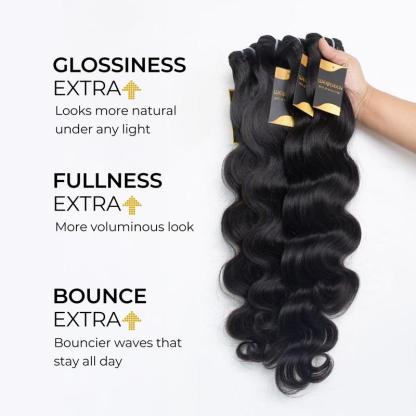 Body Wave Bundles with Free Flexi Rods | 10A Brazilian Virgin Human Hair for Easy Heatless Overnight Curls Sew in/Glue in