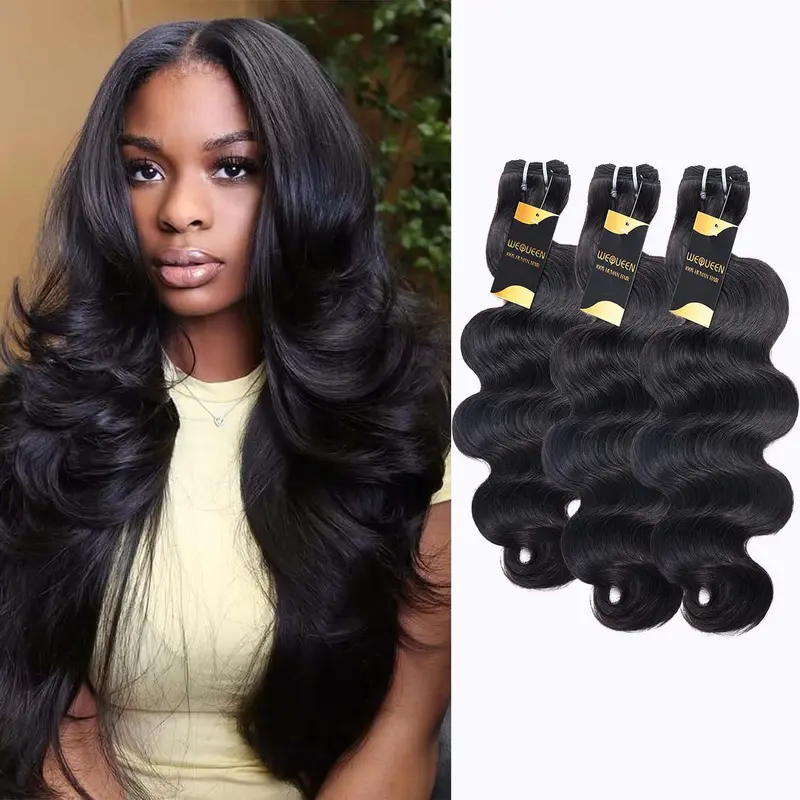 [Wequeen] Layer Cut Look 10A Brazilian Body Wave Straight Hair Bundles 3/4pcs Affordable Human Hair for Sew In, Quick Weave & Closure Behind Hairline