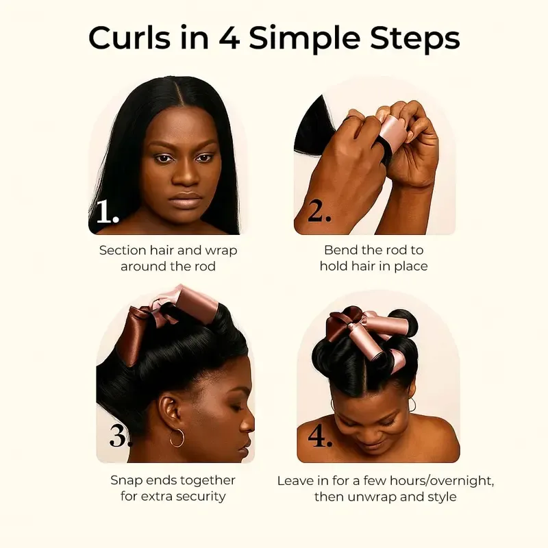 Body Wave Bundles with Free Flexi Rods | 10A Brazilian Virgin Human Hair for Easy Heatless Overnight Curls Sew in/Glue in