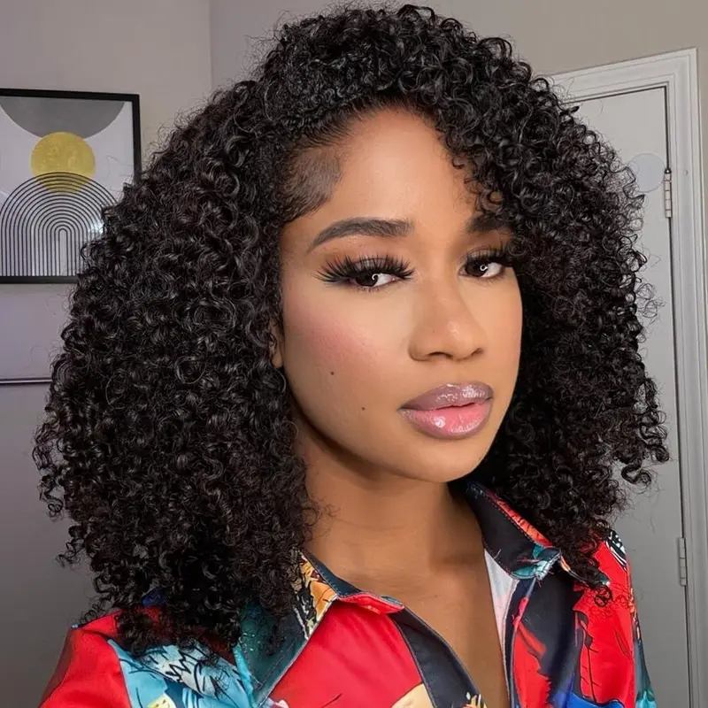 [Wequeen] Kinky Curly Half Wig Glueless Blending Fulani Braids Human Hair Natural Volume Seamless Blend Realistic Hairline Adjustable Fit 18 22 Inch