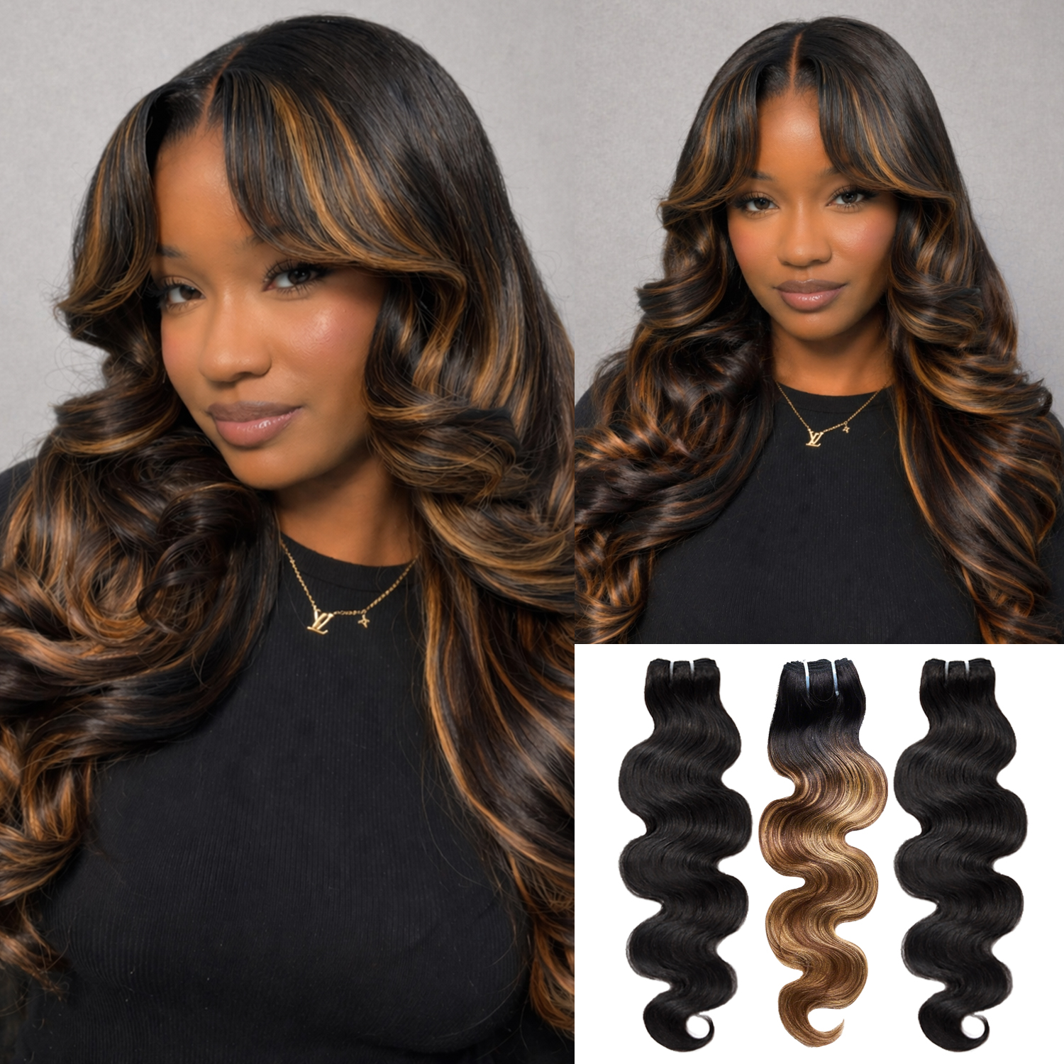 #1B&T1B/P4/27 Peekaboo Highlight Hair Bundles Body Wave Brazilian Human Hair for Sew in Quick Weave