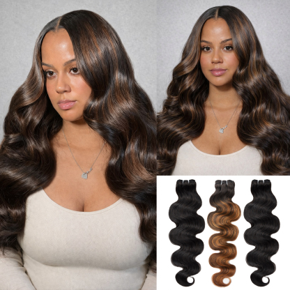 #1B&FB30 Peekaboo Highlight Hair Bundles Body Wave Brazilian Human Hair for Sew in Quick Weave