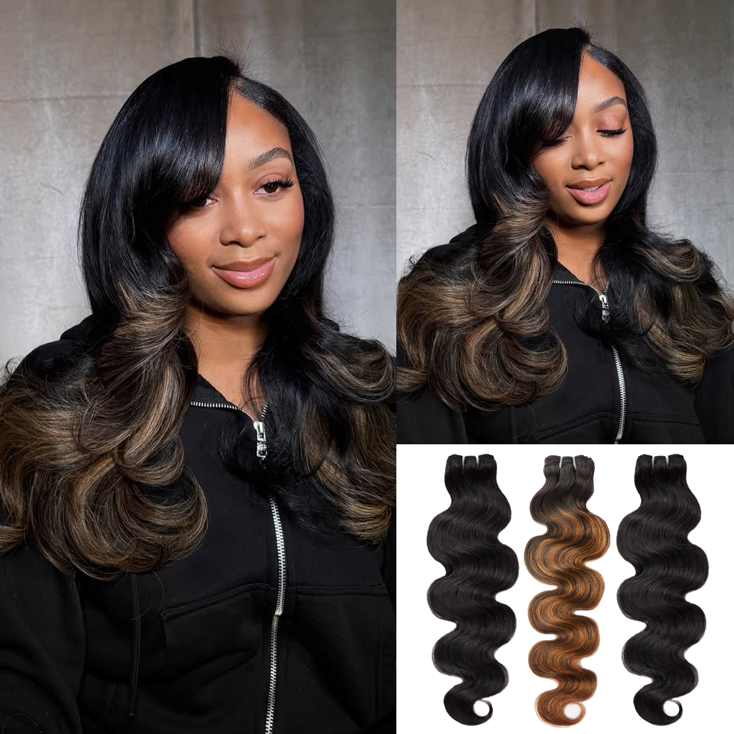 #1B&FB30 Peekaboo Highlight Hair Bundles Body Wave Brazilian Human Hair for Sew in Quick Weave