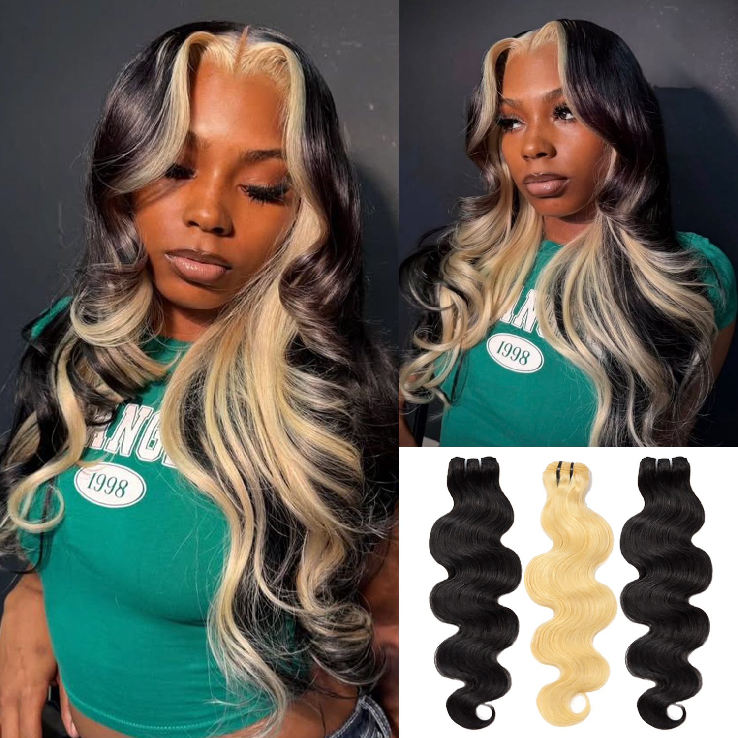 #1B&613 Peekaboo Highlight Hair Bundles Body Wave Brazilian Human Hair for Sew in Quick Weave