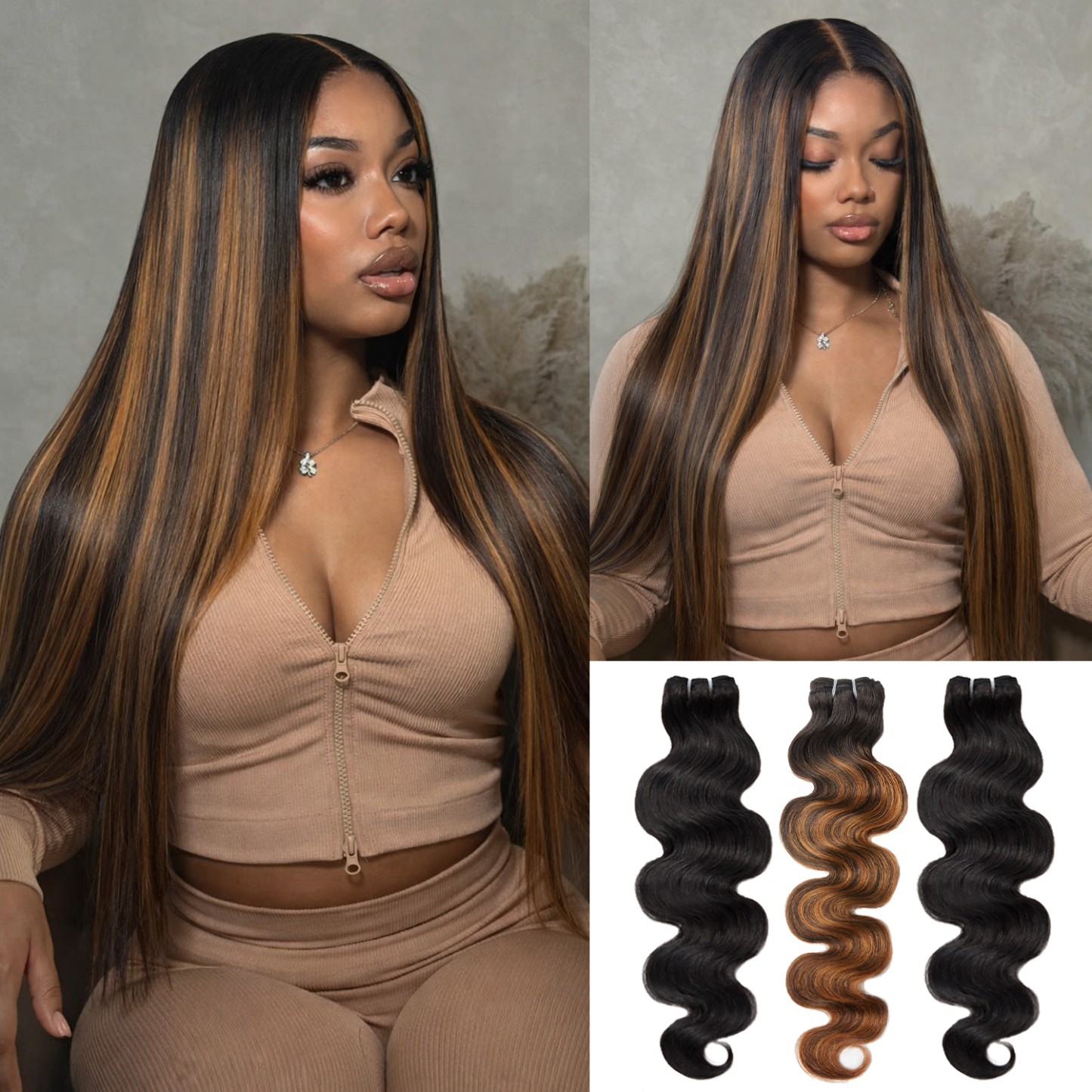 #1B&FB30 Peekaboo Highlight Hair Bundles Body Wave Brazilian Human Hair for Sew in Quick Weave