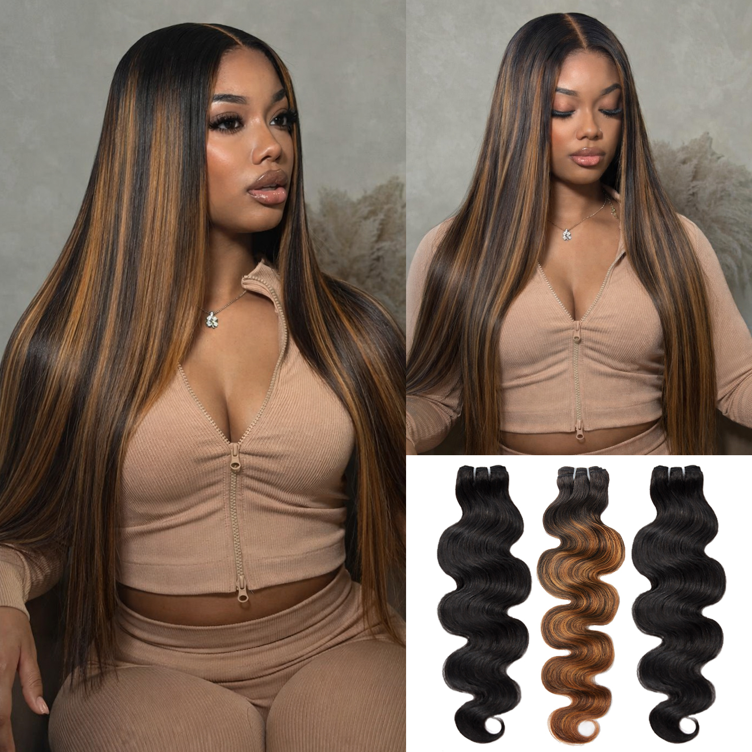 #1B&FB30 Peekaboo Highlight Hair Bundles Body Wave Brazilian Human Hair for Sew in Quick Weave