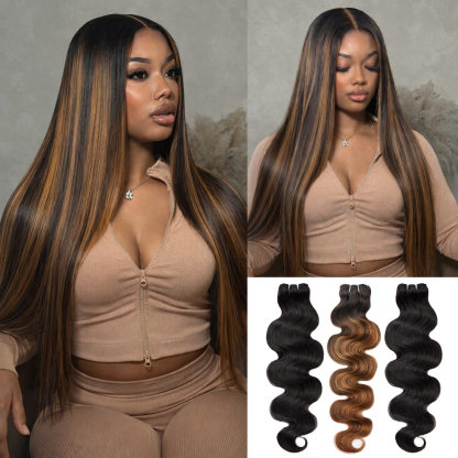 #1B&FB30 Peekaboo Highlight Hair Bundles Body Wave Brazilian Human Hair for Sew in Quick Weave