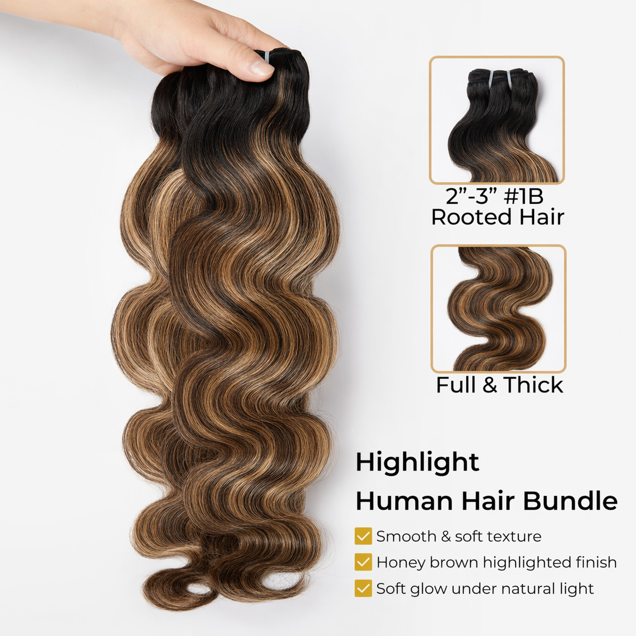 #1B&T1B/P4/27 Peekaboo Highlight Hair Bundles Body Wave Brazilian Human Hair for Sew in Quick Weave