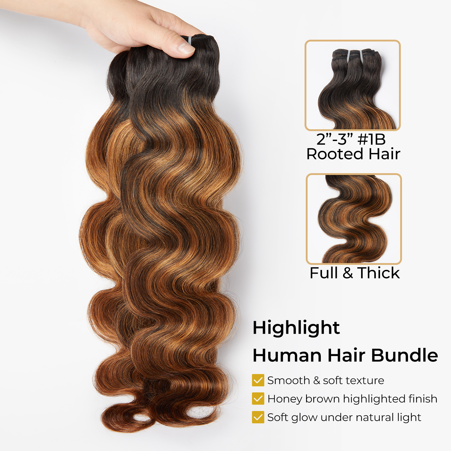 #1B&FB30 Peekaboo Highlight Hair Bundles Body Wave Brazilian Human Hair for Sew in Quick Weave