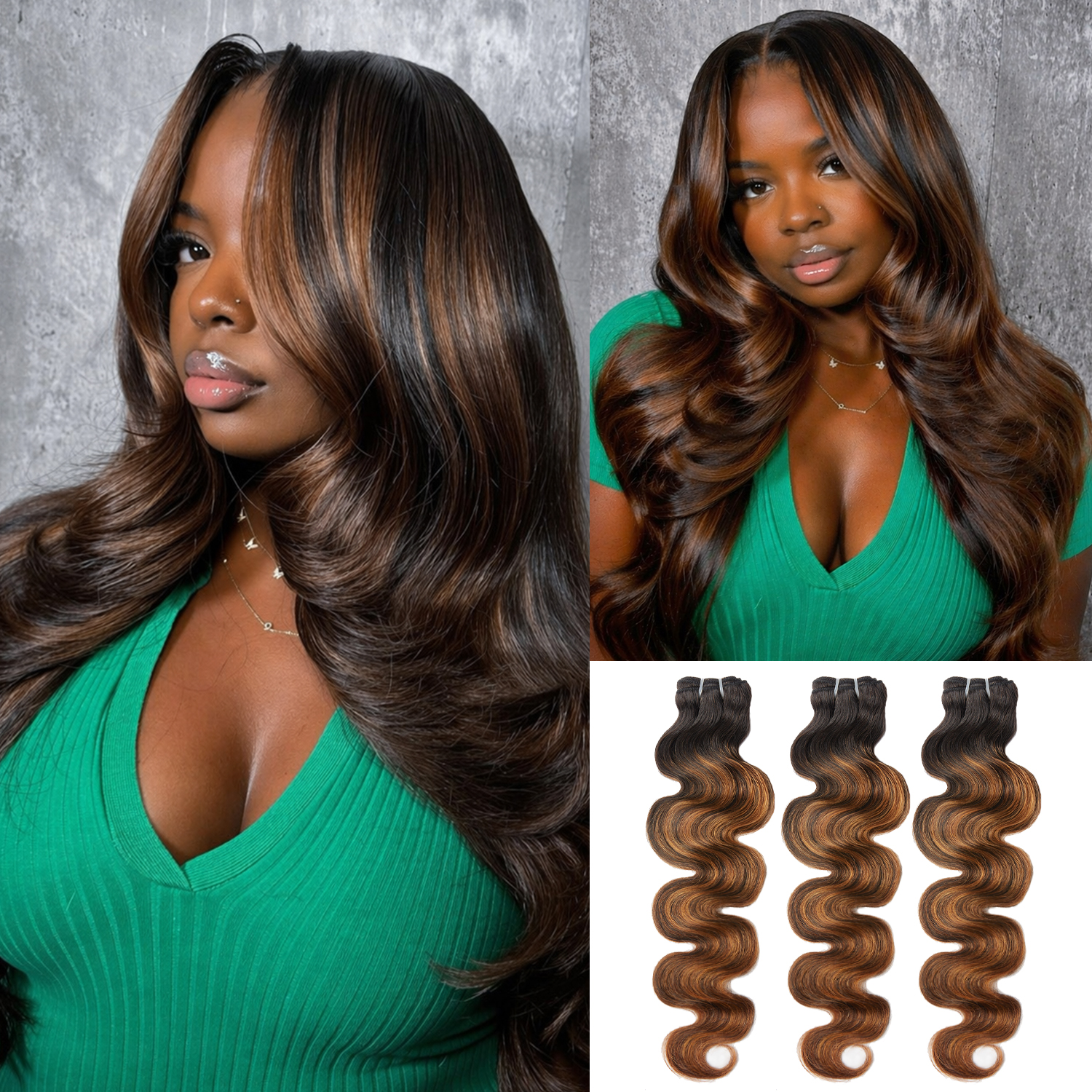 Brown Highlight FB30 Body Wave | 100% Human Hair Bundles | Budget Friendly Quick Weave Sew in Viral Hair Bundles