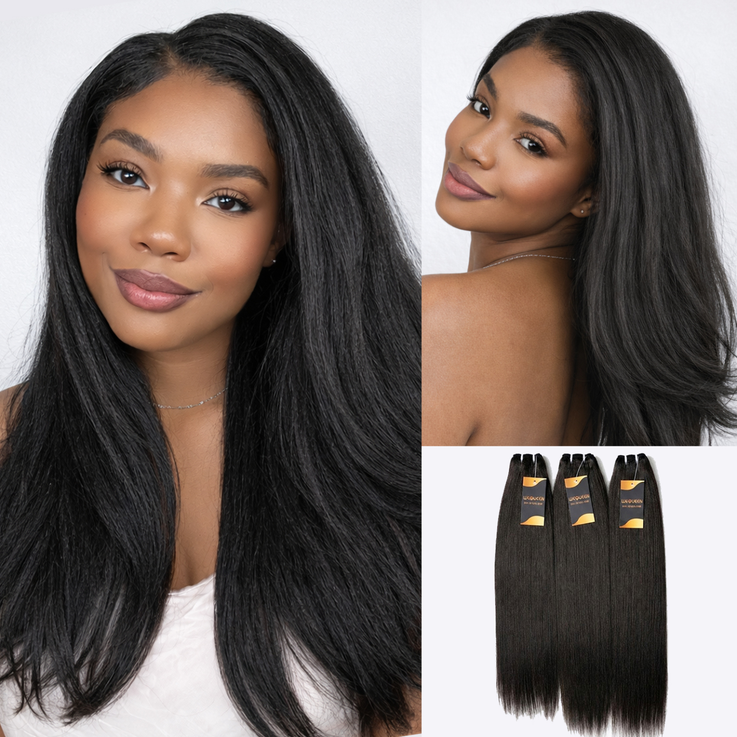 BeginLite Human Hair Bundle with Free Flexi Rods | Yaki Loose Yaki Straight Burmese Curly | 240g One-Pack Solution
