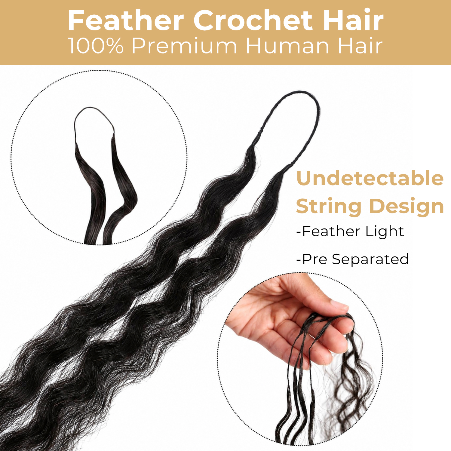 Burmese Curly Feather Crochet Hair Human Hair Extensions for Boho Braids Invisible Knots Pre-Separated Protective Style