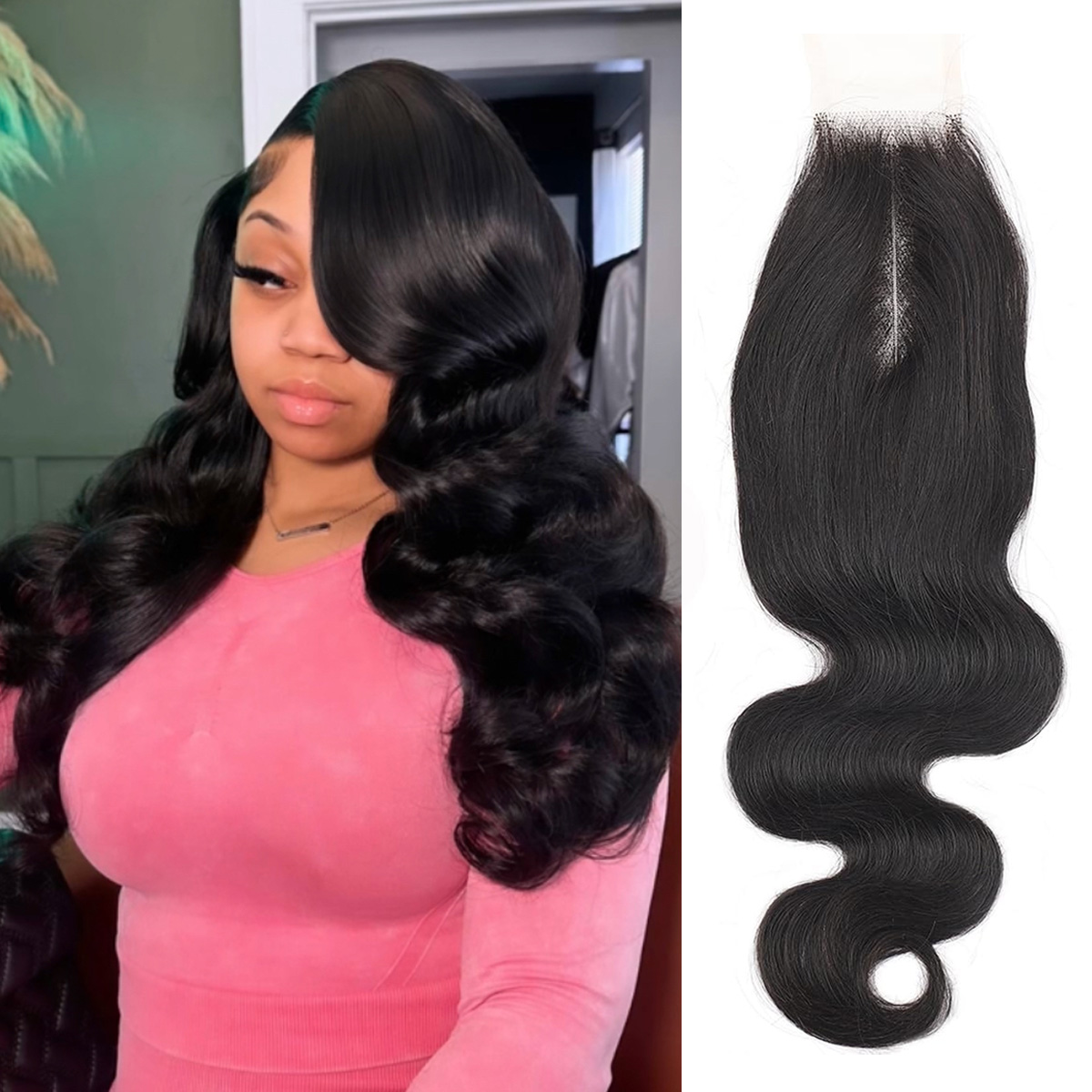 [Wequeen] 2x6 HD Lace Closure Straight Body Wave Skin-Like Closure Human Hair 14-18inch #1B Natural Black