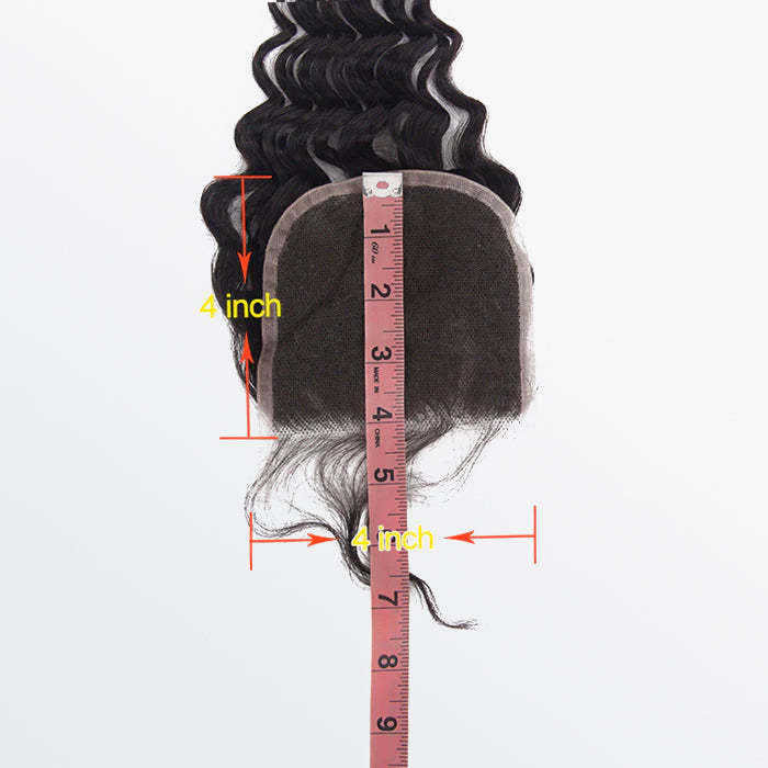 WeQueen 12-20 Inch 4" x 4" Deep Wavy Free Parted Lace Closure #1B Natural Black
