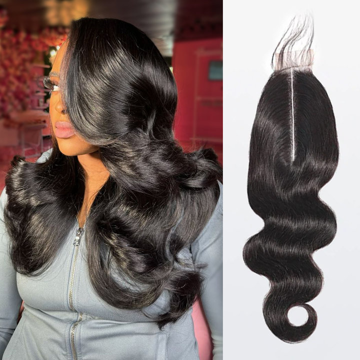 [Wequeen] 2"x6";4"x4";5"x5";13"x4";Upgrade Body Wave Straight Transparent Lace Closure #1B Natural Black 12-18inch