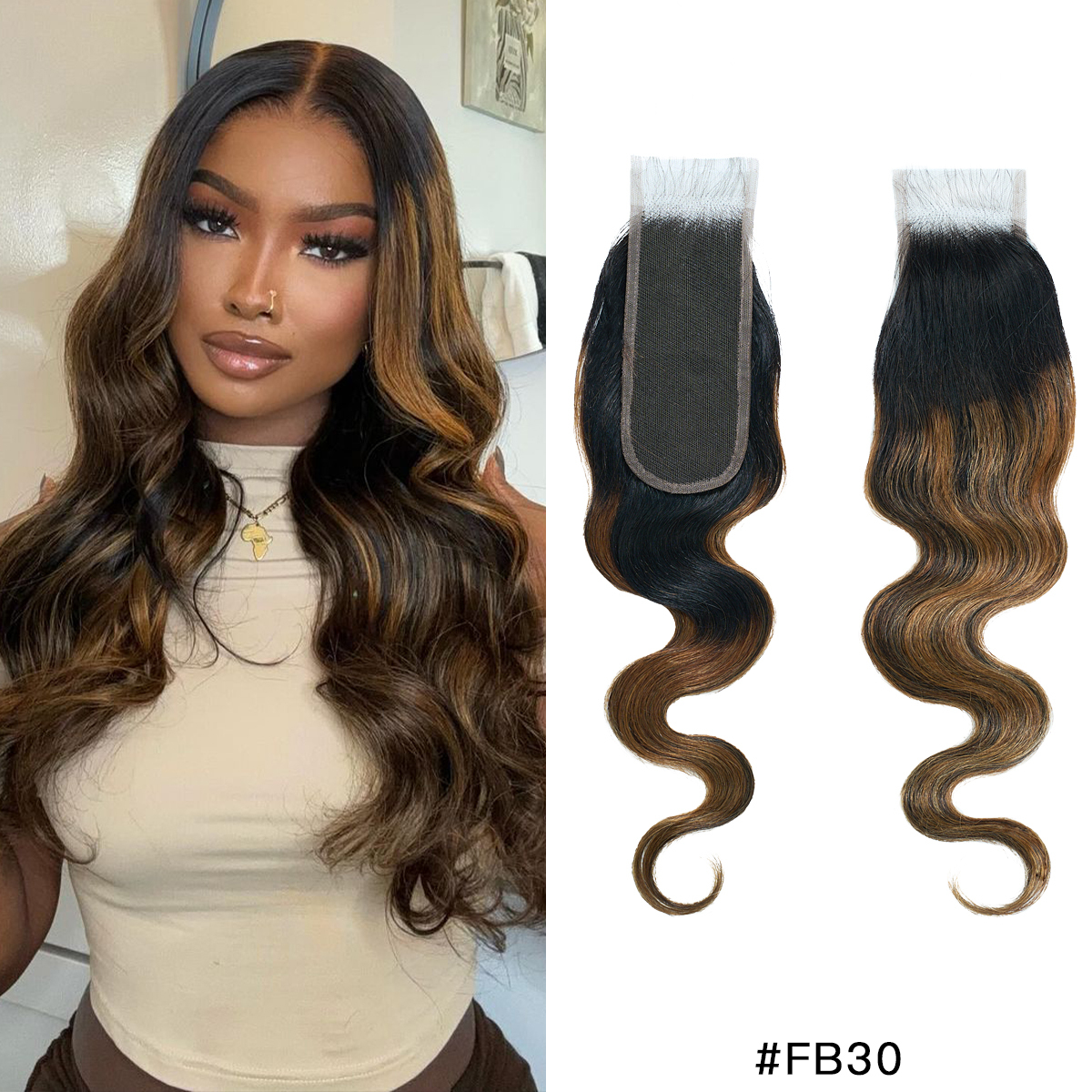  Upgrade 2x6 Pre-colored Brown Highlight Body Wave Transparent Lace Closure 14-18inch