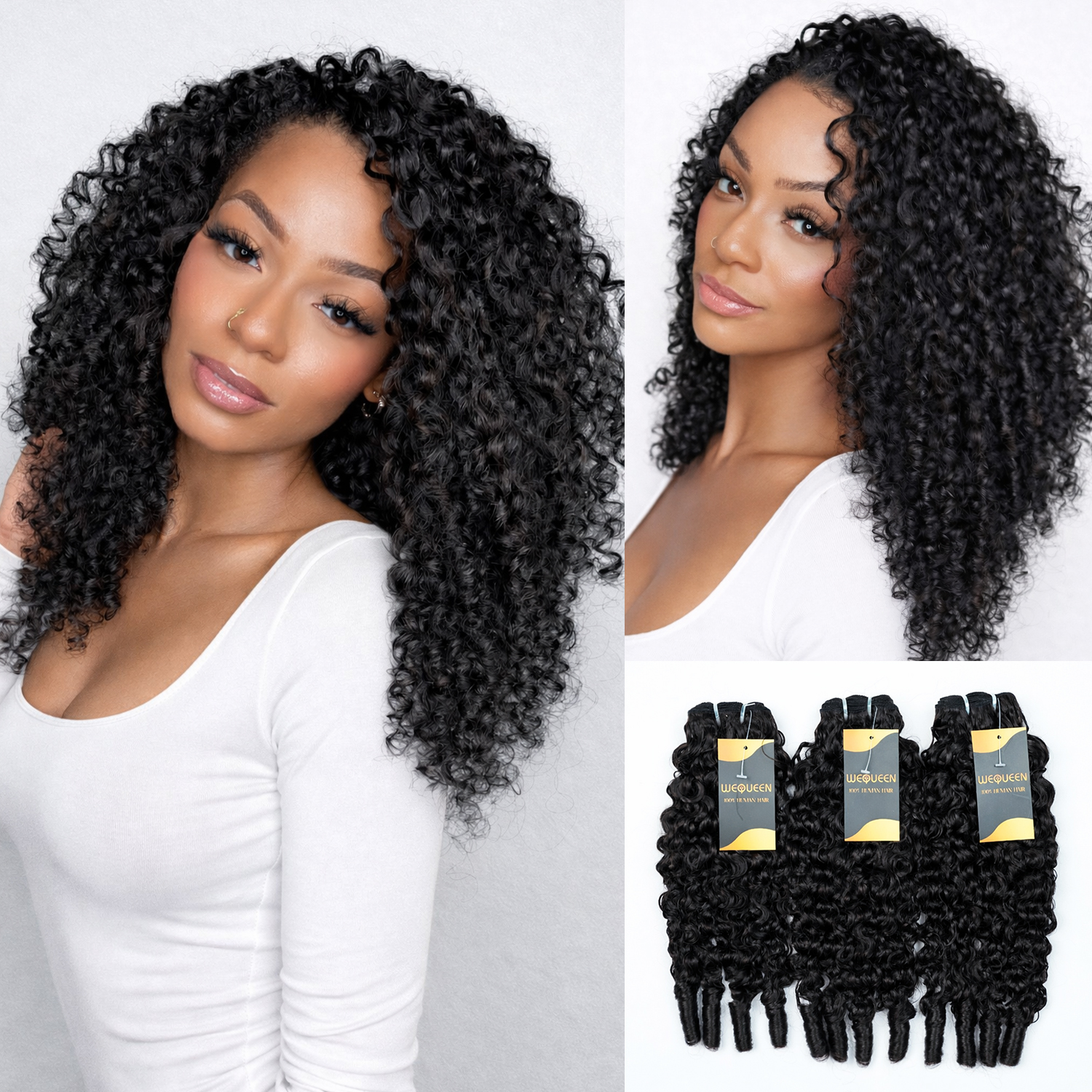 BeginLite Human Hair Bundle with Free Flexi Rods | Yaki Loose Yaki Straight Burmese Curly | 240g One-Pack Solution