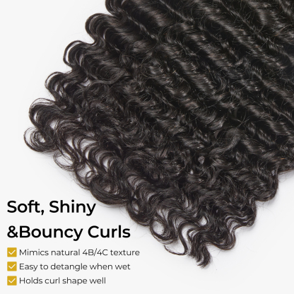 Vacation Friendly Deep Wave Bundles | 14–26” Human Hair | #1B Natural Black | Natural Look, Big Volume