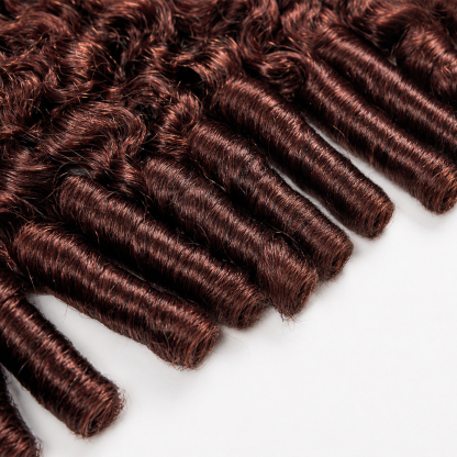 #33 Auburn Brown Burmese Curly Hair Bundles Easy Blend Brazilian Human Hair for Sew in Quick Weave