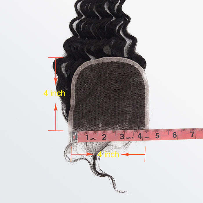WeQueen 12-20 Inch 4" x 4" Deep Wavy Free Parted Lace Closure #1B Natural Black