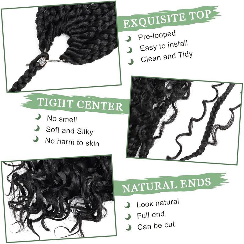 [Wequeen] Boho Box Braids Crochet HairSynthetic Hair Pre Looped Box Braids With CurlySynthetic hair Full Ends Hair Extensions ForWomen Natural Color 18 Inch 1 Pack 12 Strands14 24inch
