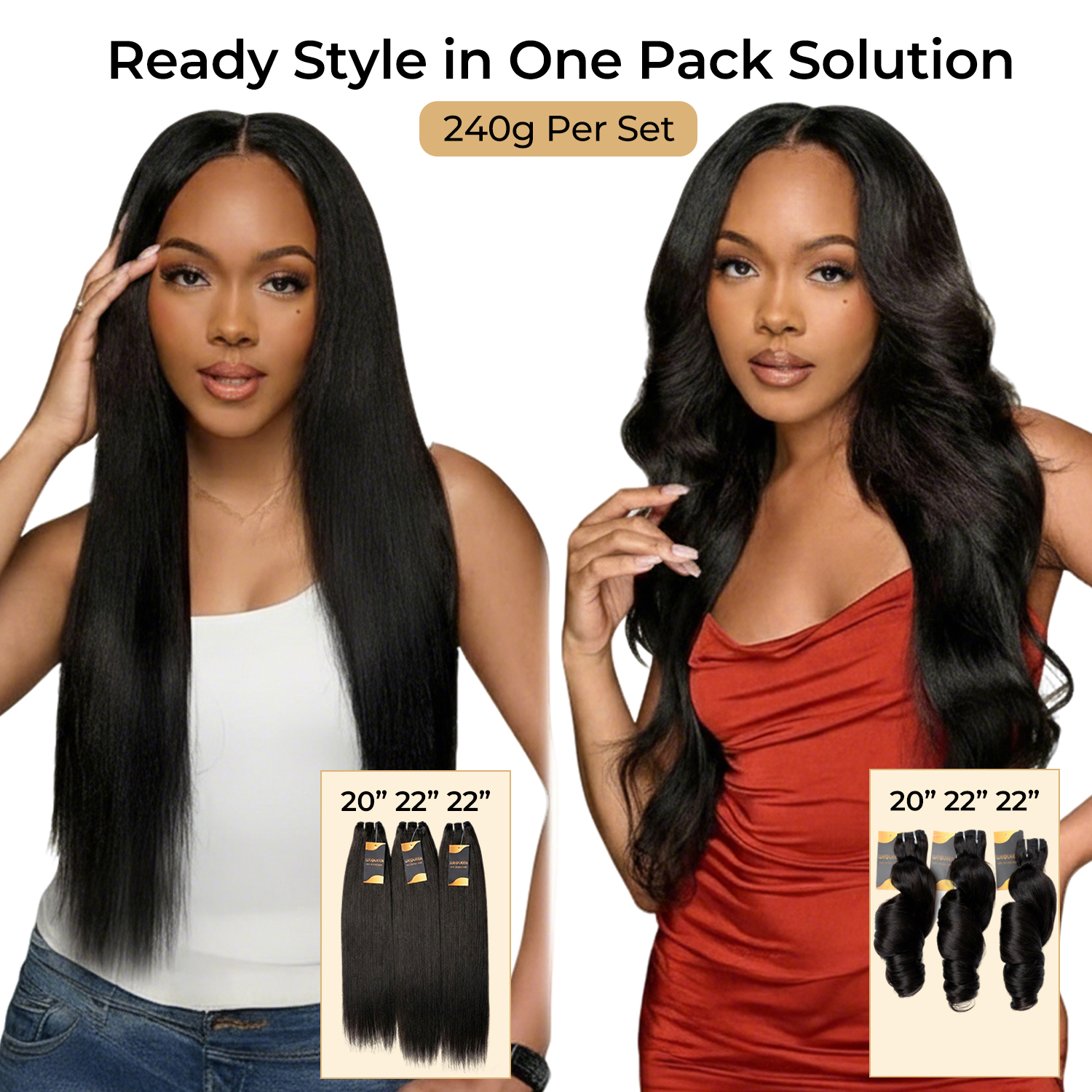 [Pre-order] Yaki Human Hair Bundles with Free Flexi Rods | 240g Ready Style in One Pack | Yaki Loose Yaki Straight Burmese Curly