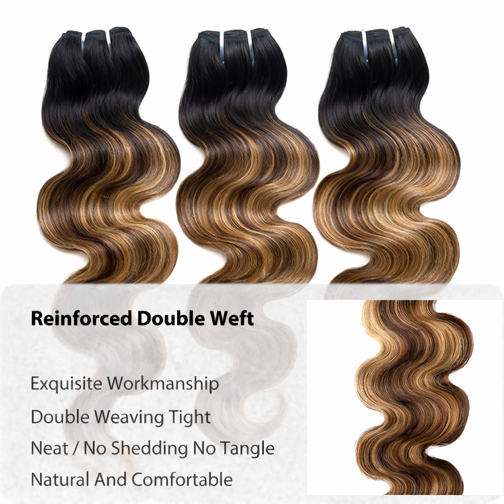 Blonde Brown Highlight #T1B/P4/27 Body Wave | 100% Human Hair Bundles | Budget Friendly 10A Grade Brazilian Virgin 100% Human Hair Quick Weave Sew in/Glue in Viral Hair Bundles