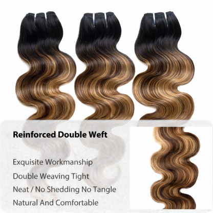 Blonde Brown Highlight #T1B/P4/27 Body Wave | 100% Human Hair Bundles | Budget Friendly 10A Grade Brazilian Virgin 100% Human Hair Quick Weave Sew in/Glue in Viral Hair Bundles