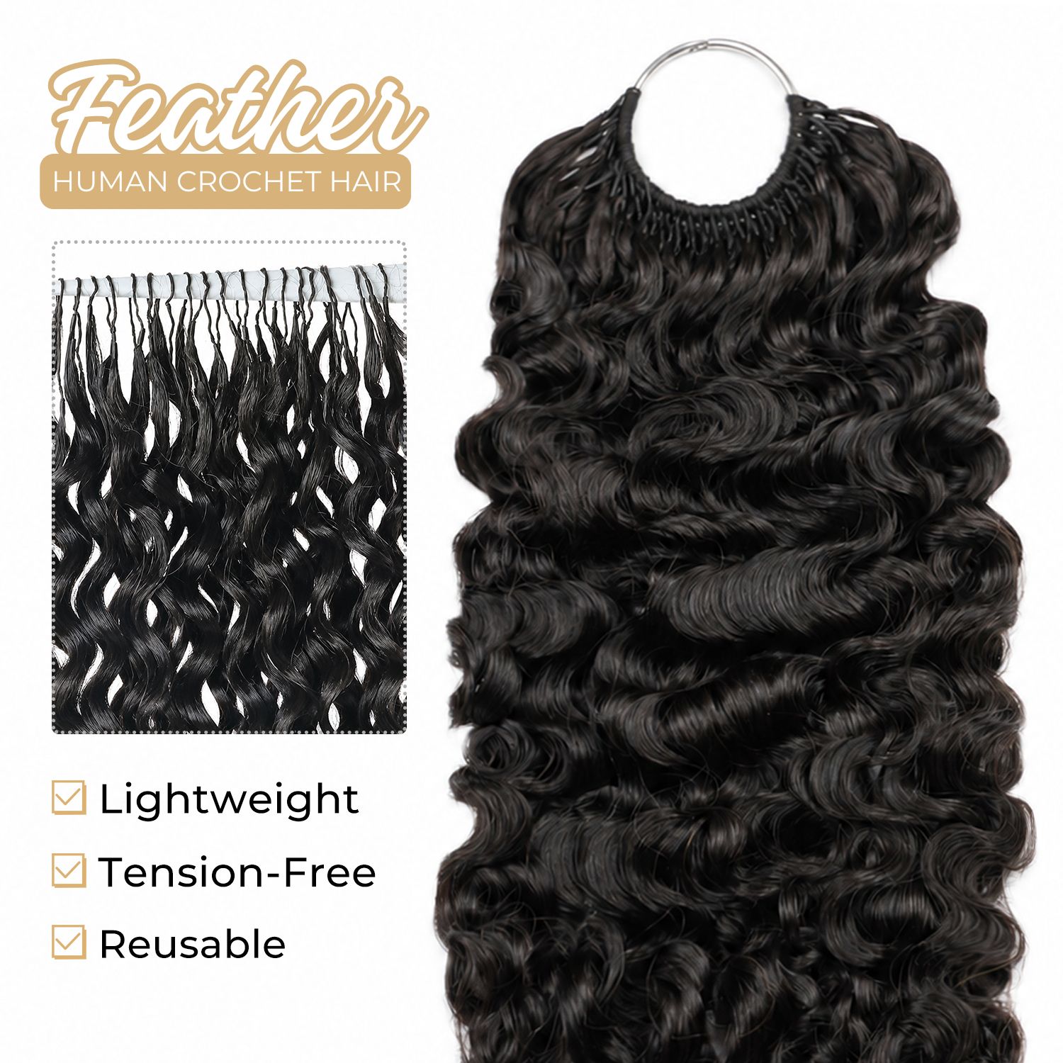 Burmese Curly Feather Crochet Hair Human Hair Extensions for Boho Braids Invisible Knots Pre-Separated Protective Style