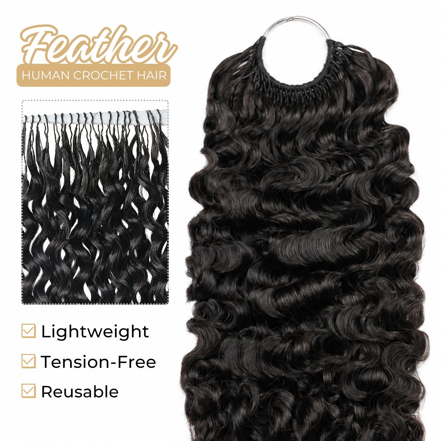 Burmese Curly Feather Crochet Hair Human Hair Extensions for Boho Braids Invisible Knots Pre-Separated Protective Style