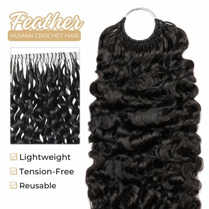 Burmese Curly Feather Crochet Hair Human Hair Extensions for Boho Braids Invisible Knots Pre-Separated Protective Style
