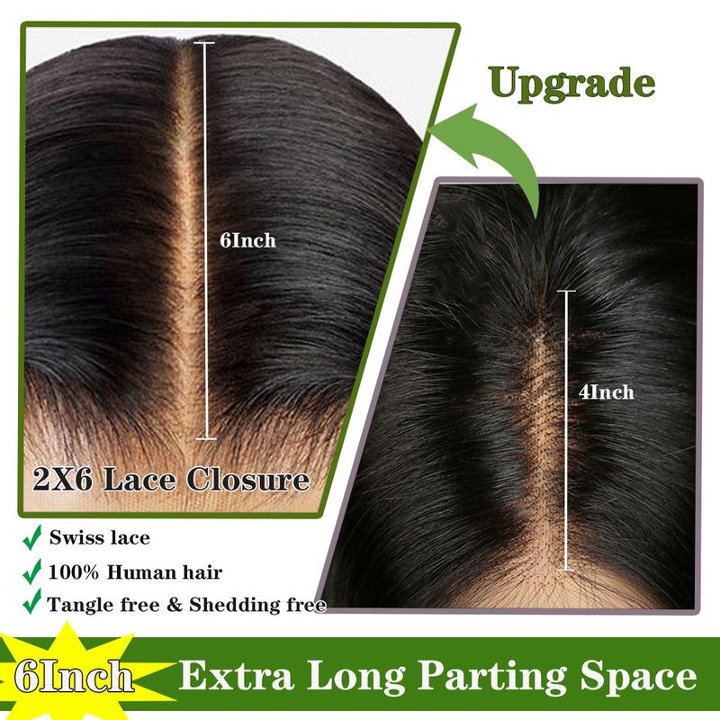 [Wequeen] 2"x6";4"x4";5"x5";13"x4";Upgrade Body Wave Straight Transparent Lace Closure #1B Natural Black 12-18inch