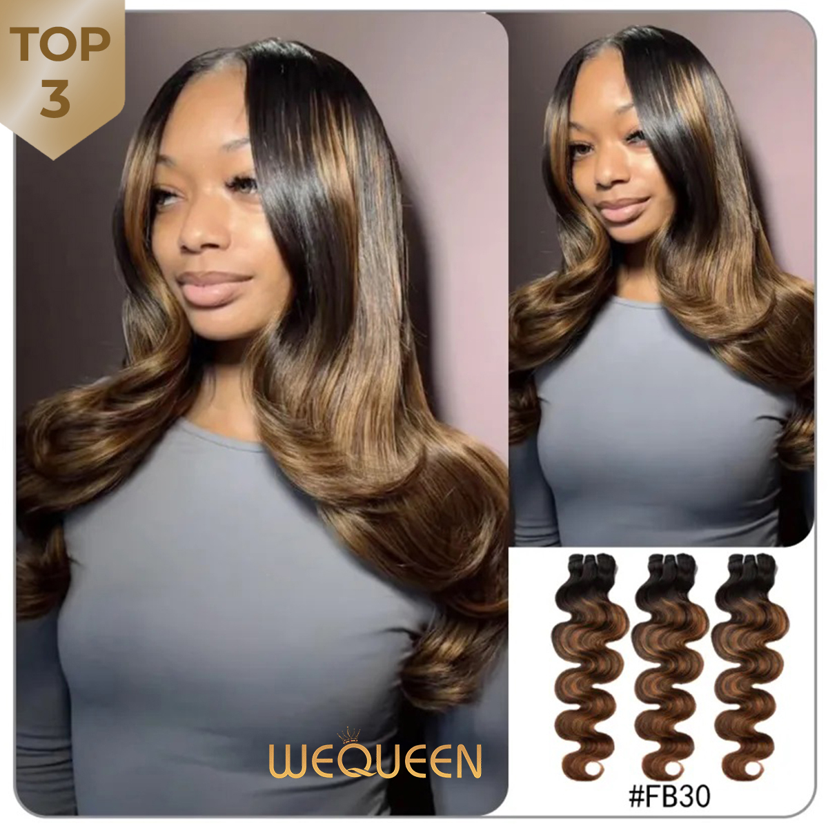 Wequeen Brown Highlight Body Wave | 100% Human Hair Bundles | Budget Friendly 10A Grade Brazilian Virgin 100% Human Hair Quick Weave Sew in/Glue in Viral Hair Bundles